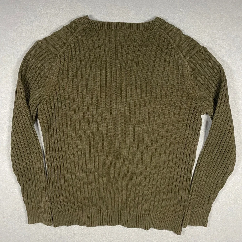 Banana Republic Sweater Mens Large Olive Green Cable Knit Ribbed Cotton